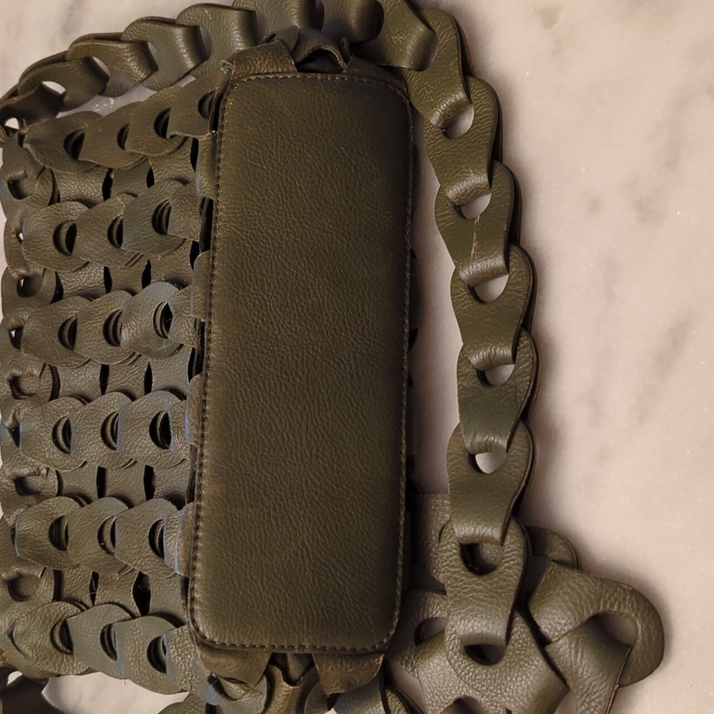 Anthropologie Looped Leather Crossbody Bag In Olive Green - Picture 13 of 14